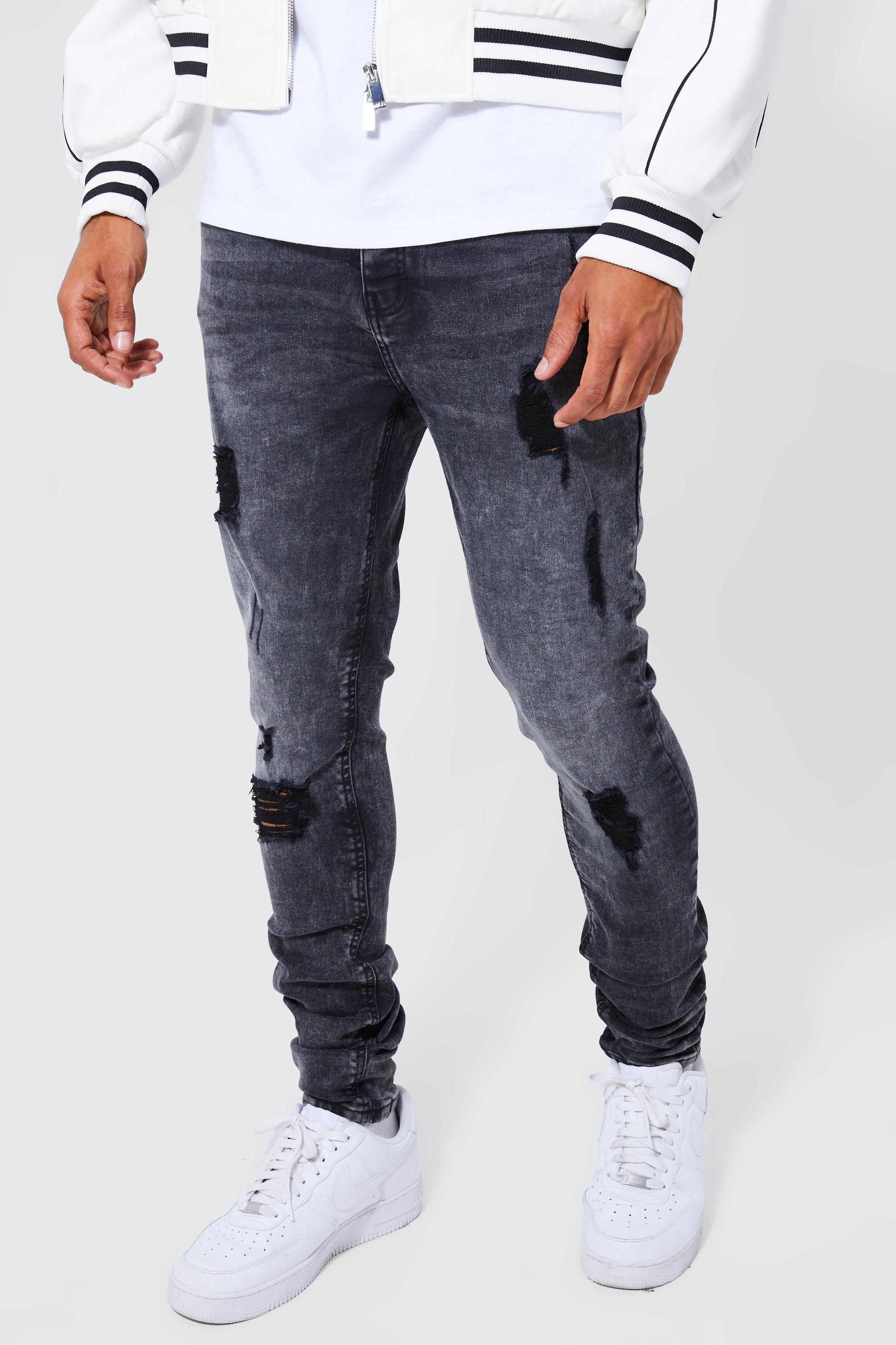 Dark grey ripped jeans mens 2025